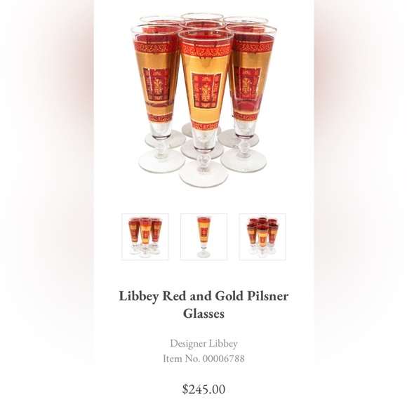 MCM vintage 60’s set of 4 Libbey’s Pilsner, beer, footed flutes, red & gold 10oz - Picture 12 of 17